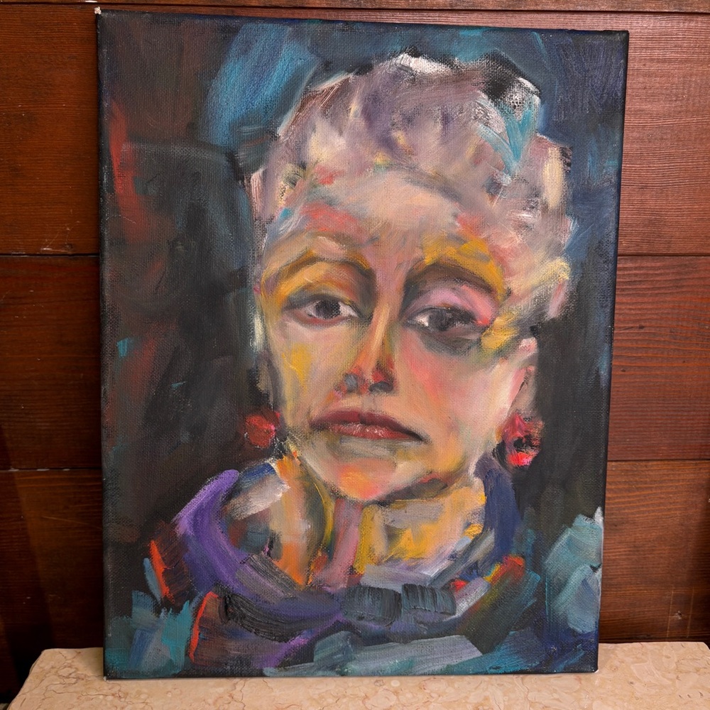 Original Expressionism Colorful Painting Portrait of Woman Acrylic on Canvas